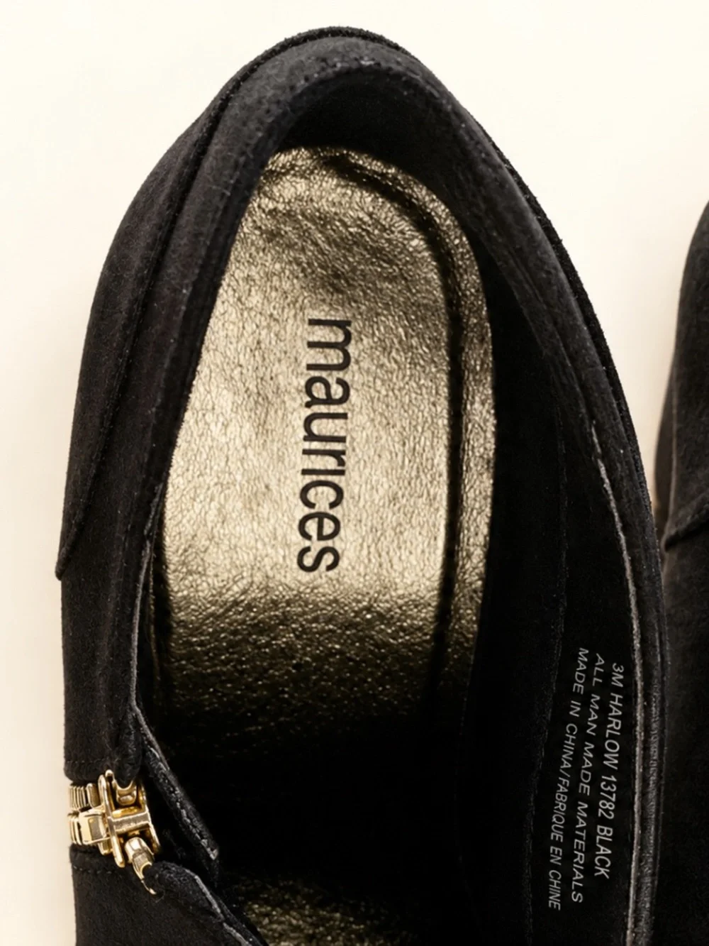 Maurices Harlow Black Faux Suede Gold Zip Block Heel Booties Size 9M